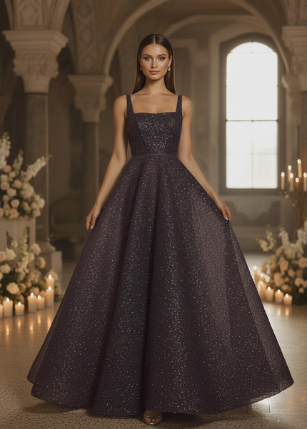 Schwarzes Glitzerkleid Prinzessin Lang - Ansicht 1