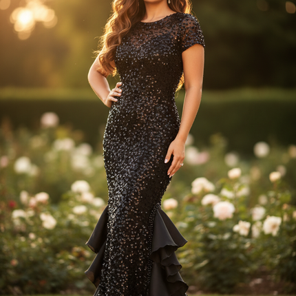 Pailletten-Glitzerkleid in Schwarz - Ansicht 1