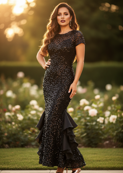 Pailletten-Glitzerkleid in Schwarz - Ansicht 1