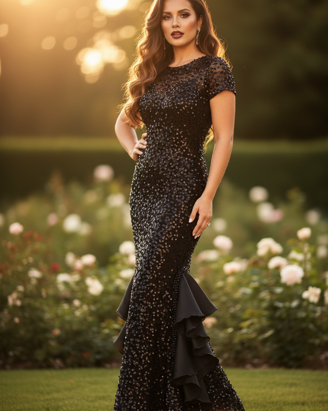 Pailletten-Glitzerkleid in Schwarz - Ansicht 3