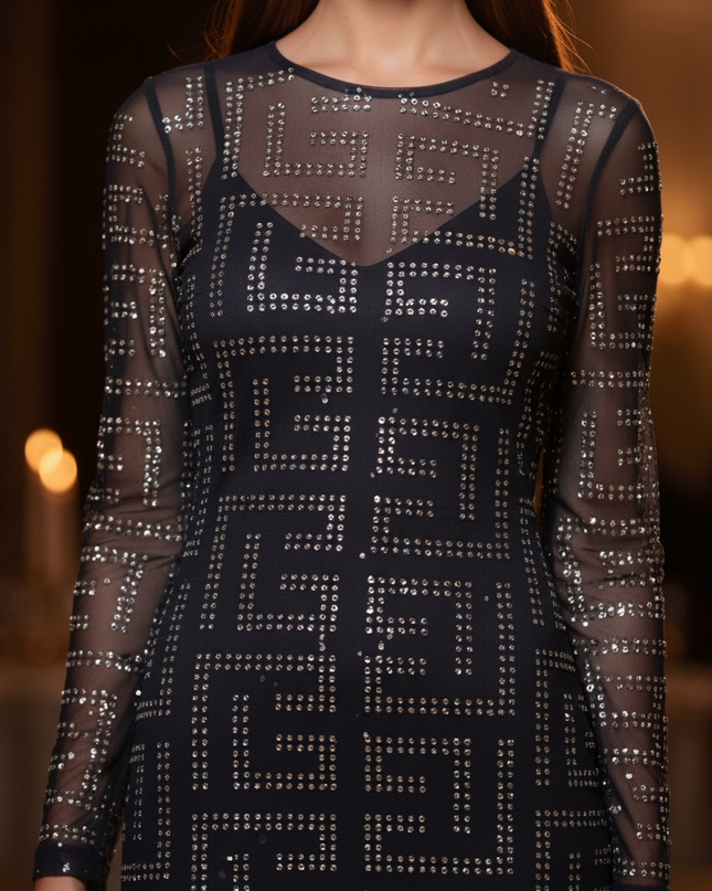 Schwarzes Glitzer Party Kleid - Ansicht 4