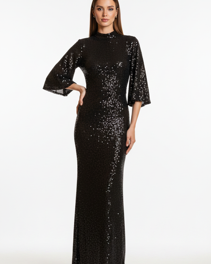 Schwarzes Abiball Glitzerkleid lang - Ansicht 5