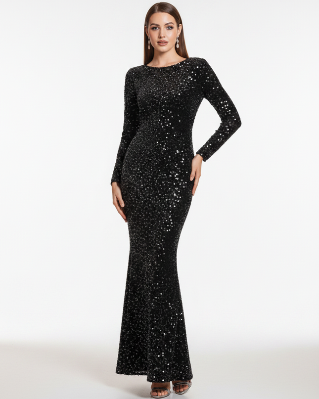 Schwarzes Glitzerkleid Meerjungfrau lang - Ansicht 5