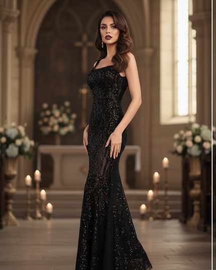 Kleid mit Gold-Glitzer in Schwarz - Ansicht 3
