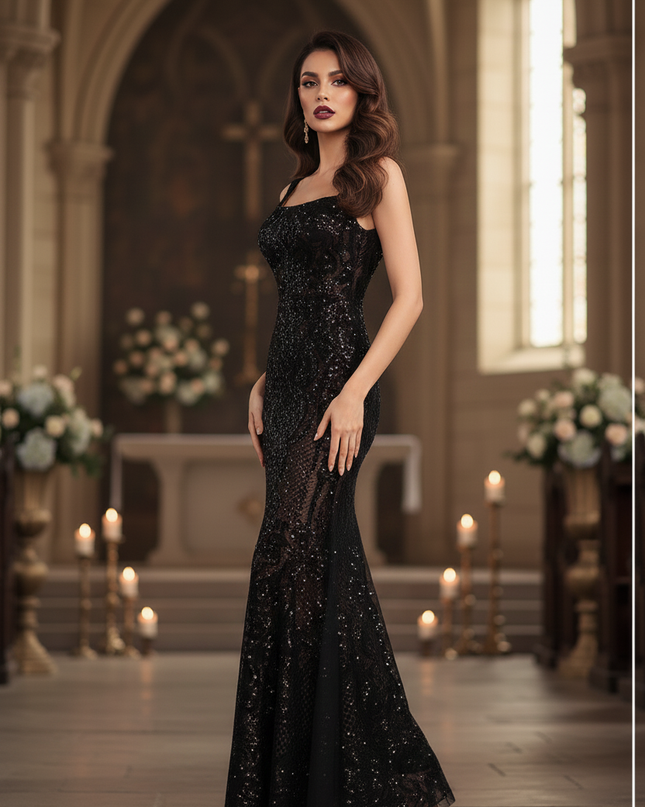 Kleid mit Gold-Glitzer in Schwarz - Ansicht 3