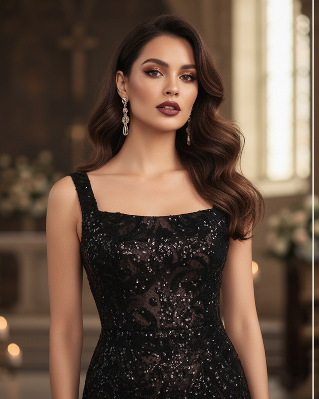 Kleid mit Gold-Glitzer in Schwarz - Ansicht 4