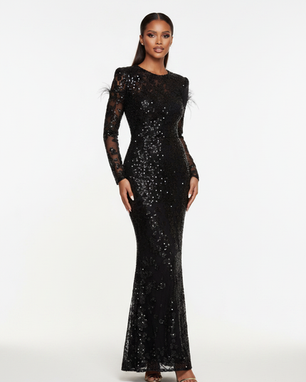 Schwarzes Pailletten Meerjungfrau Kleid - Ansicht 5