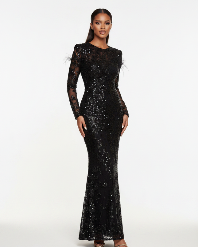 Schwarzes Pailletten Meerjungfrau Kleid - Ansicht 5
