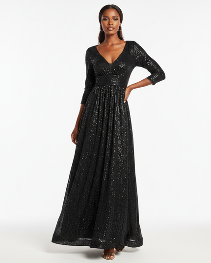 Schwarzes Glitzerkleid Dreiviertelarm - Ansicht 5