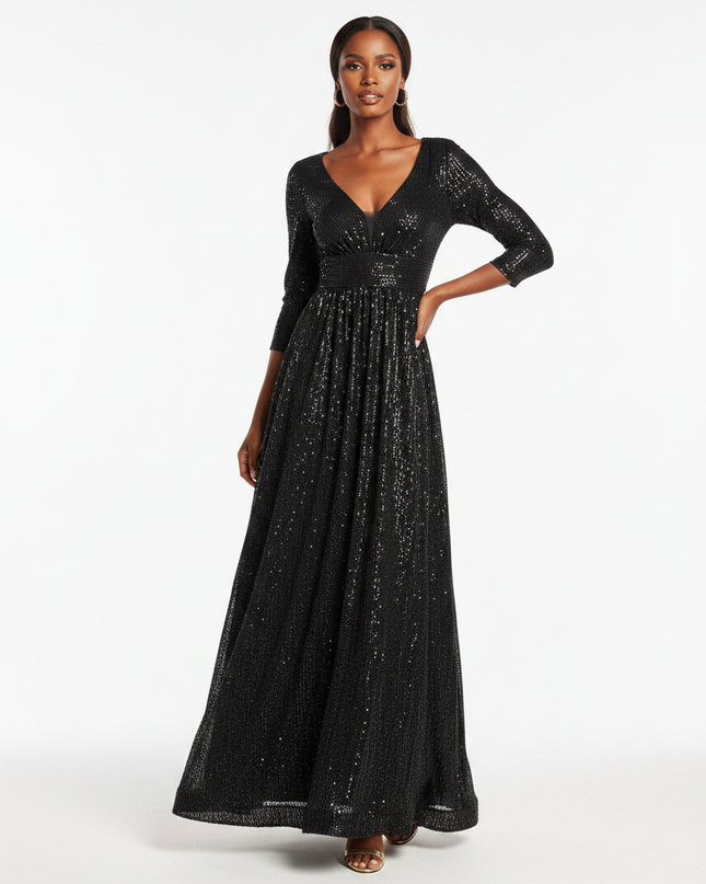 Schwarzes Glitzerkleid Dreiviertelarm - Ansicht 5