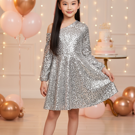 Silbernes Maedchen-Glitzerkleid - Ansicht 1