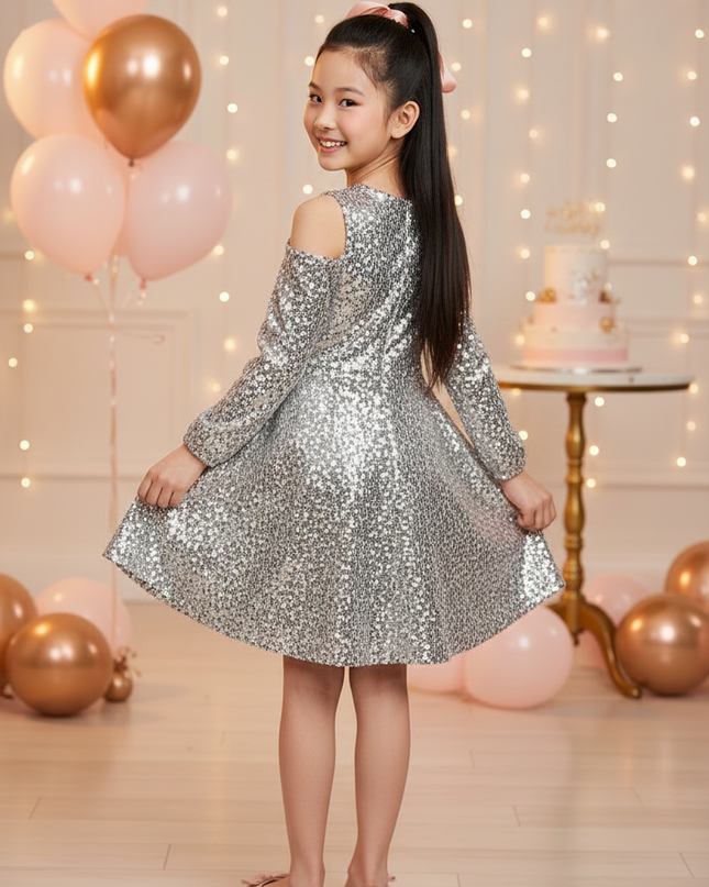 Silbernes Maedchen-Glitzerkleid - Ansicht 2