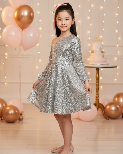 Silbernes Maedchen-Glitzerkleid - Ansicht 3