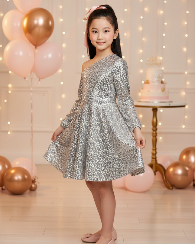Silbernes Maedchen-Glitzerkleid - Ansicht 3