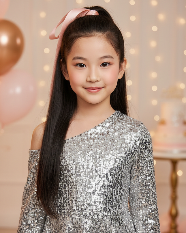 Silbernes Maedchen-Glitzerkleid - Ansicht 4