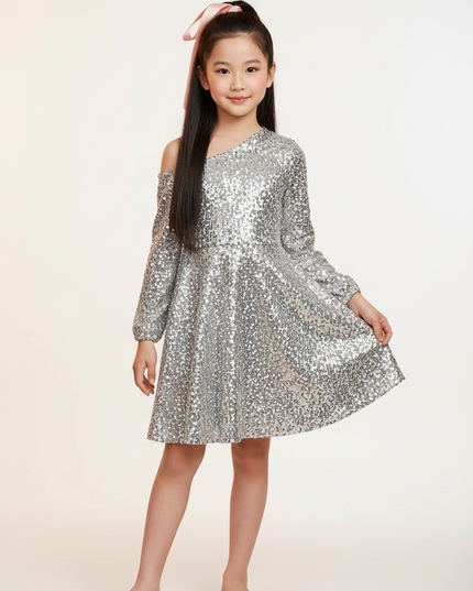 Silbernes Maedchen-Glitzerkleid - Ansicht 5