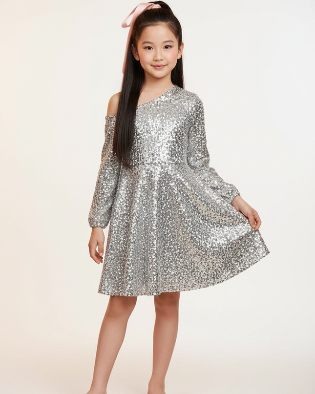 Silbernes Maedchen-Glitzerkleid - Ansicht 5
