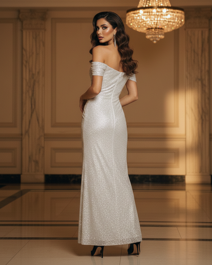 Silber Glitzer Kleid Maxi Off-Shoulder - Ansicht 2