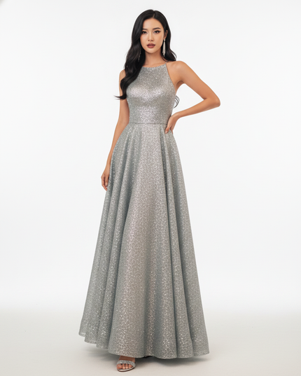 Silbernes Glitzerkleid in A-Linie - Ansicht 5