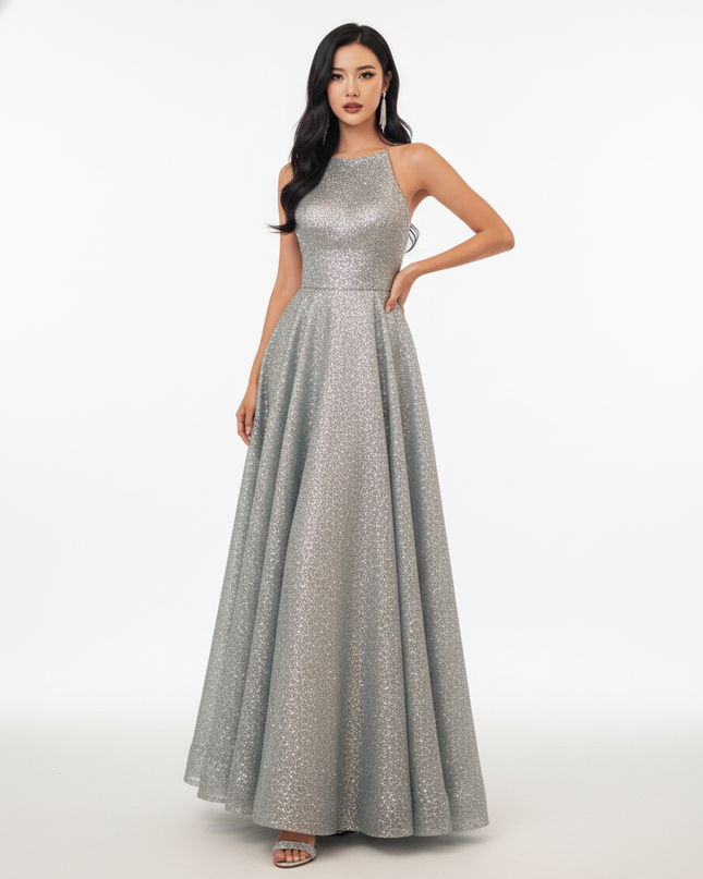 Silbernes Glitzerkleid in A-Linie - Ansicht 5