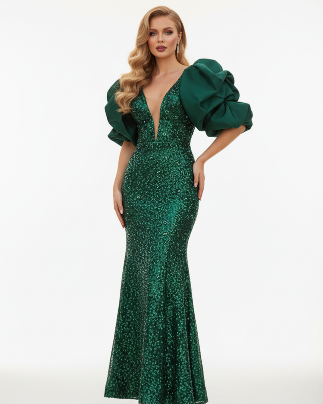 Smaragdgrun strahlendes Abendkleid - Ansicht 5