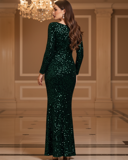 Smaragdgruenes Glitzerkleid Langarm - Ansicht 2