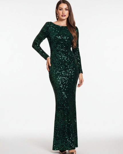 Smaragdgruenes Glitzerkleid Langarm - Ansicht 5