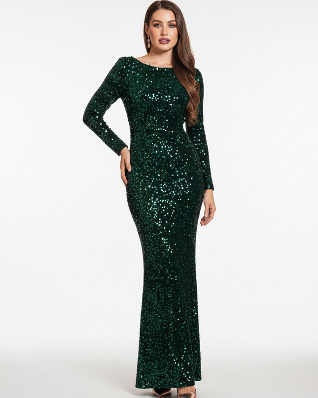 Smaragdgruenes Glitzerkleid Langarm - Ansicht 5
