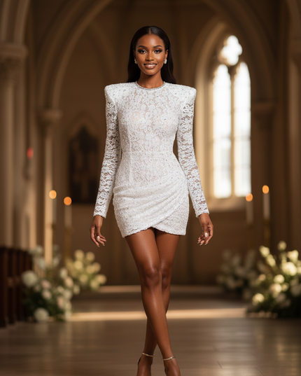 Weisses Spitzen-Glitzerkleid Pailletten - Ansicht 3