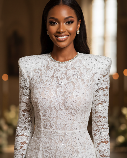 Weisses Spitzen-Glitzerkleid Pailletten - Ansicht 4