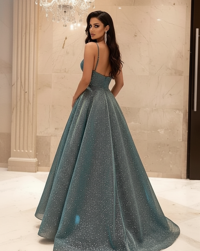 Tuerkises Glitzer Kleid Lang - Ansicht 2
