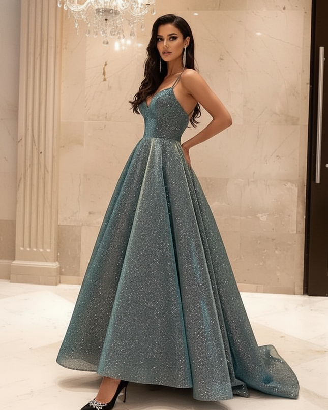 Tuerkises Glitzer Kleid Lang - Ansicht 3