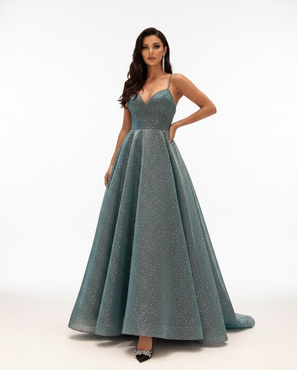 Tuerkises Glitzer Kleid Lang - Ansicht 5