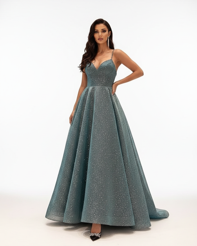 Tuerkises Glitzer Kleid Lang - Ansicht 5