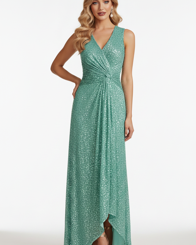 Tuerkises Glitzerkleid Lang Pailletten - Ansicht 5