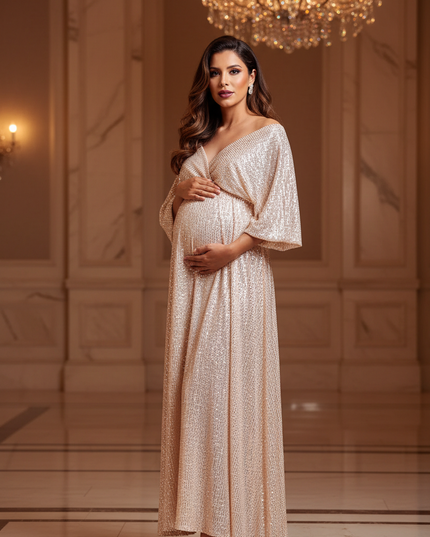 Umstandskleid Glitzer Champagner Babybauch | Shop - Ansicht 1