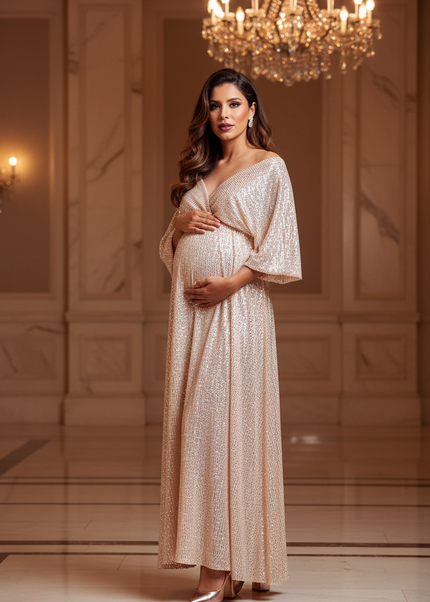 Umstandskleid Glitzer Champagner Babybauch | Shop - Ansicht 1