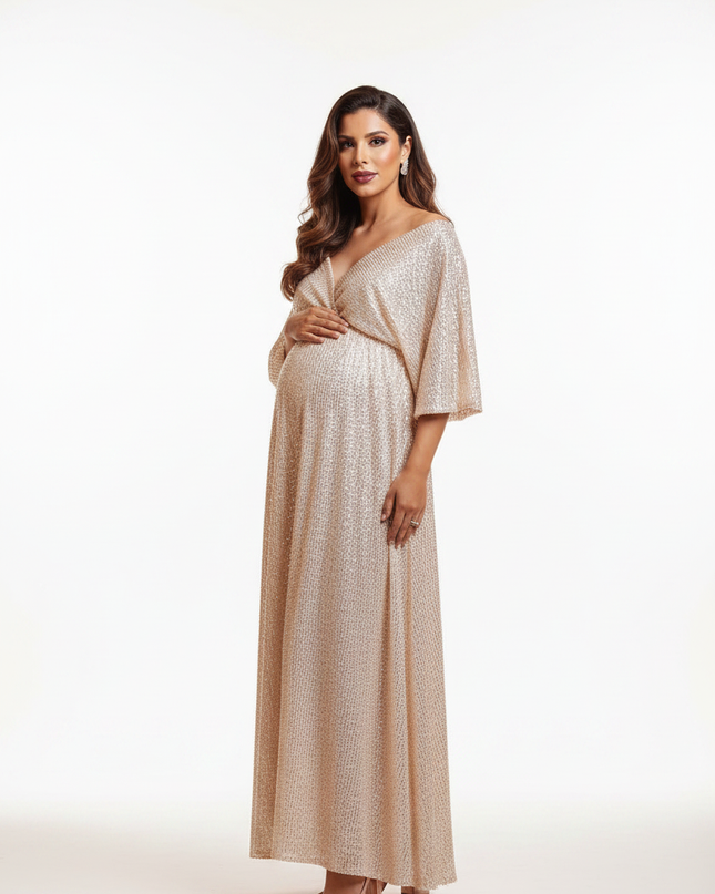 Umstandskleid Glitzer Champagner Babybauch | Shop - Ansicht 5