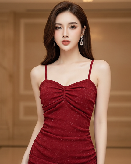 Weinrotes Pailletten Kleid Kurz - Ansicht 4