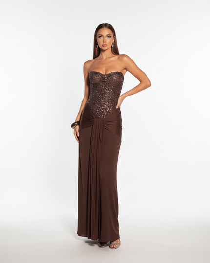 Weinrot Glitzer Kleid Lang - Ansicht 5
