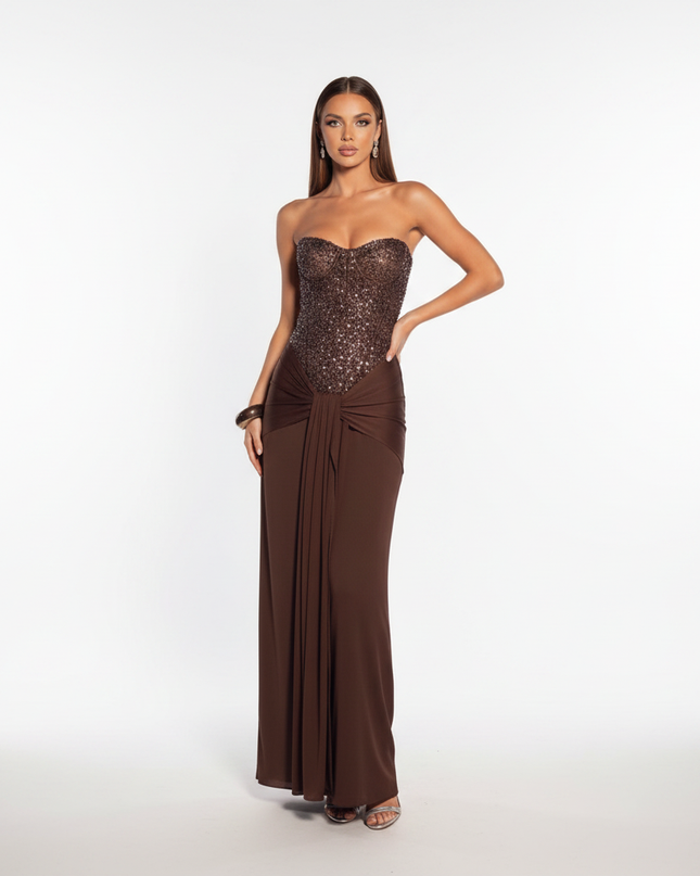 Weinrot Glitzer Kleid Lang - Ansicht 5
