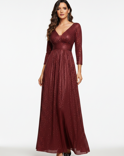 Weinrotes Glitzer Kleid Langarm - Ansicht 5