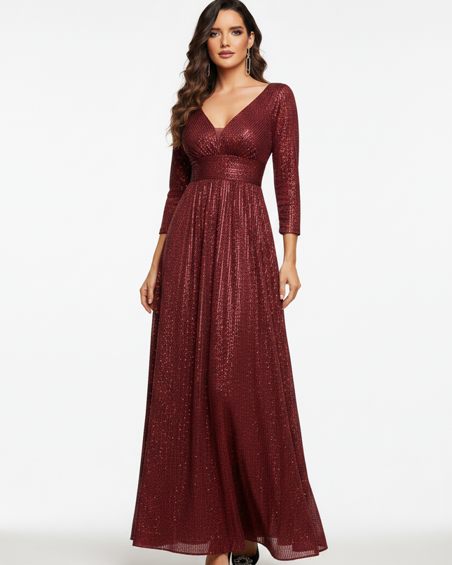 Weinrotes Glitzer Kleid Langarm - Ansicht 5