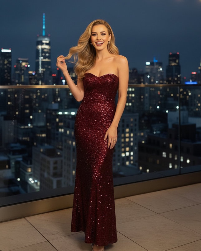 Bordeaux Pailletten Kleid Korsett - Ansicht 3