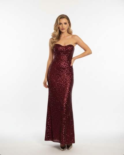 Bordeaux Pailletten Kleid Korsett - Ansicht 5