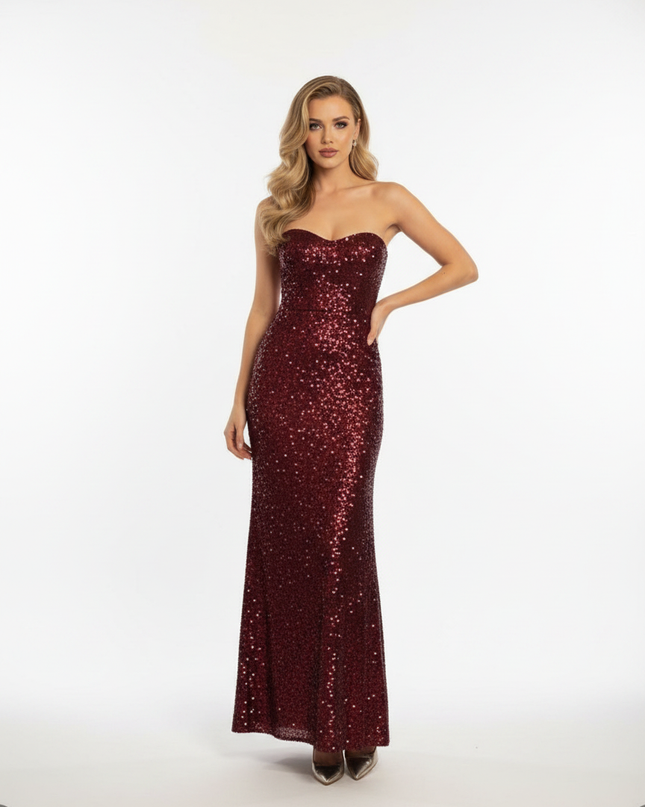 Bordeaux Pailletten Kleid Korsett - Ansicht 5