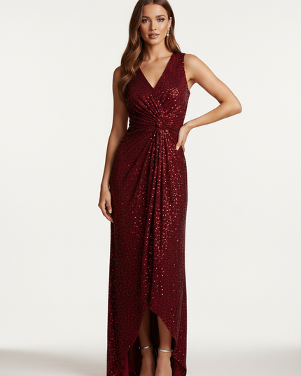 Weinrotes Pailletten Kleid Lang - Ansicht 5