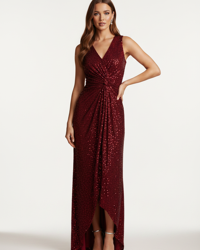 Weinrotes Pailletten Kleid Lang - Ansicht 5