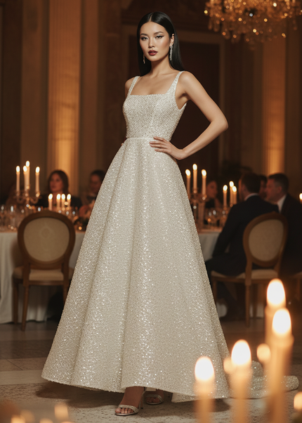 Weisses Pailletten Kleid Lang - Ansicht 1