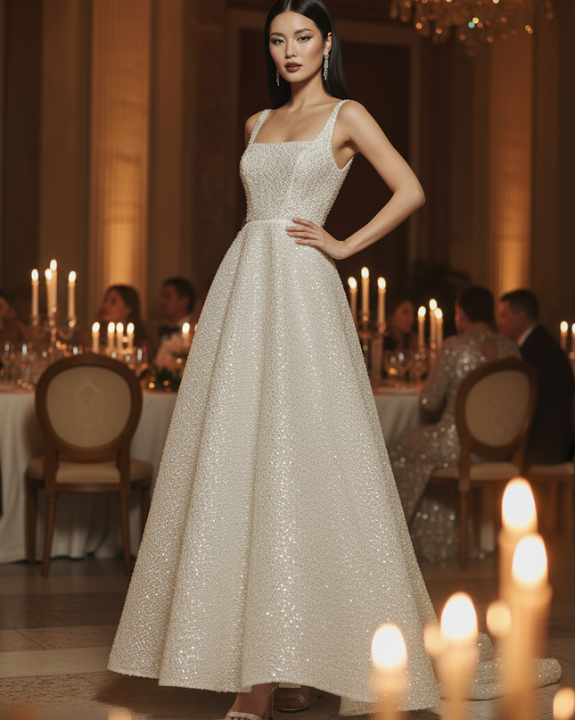 Weisses Pailletten Kleid Lang - Ansicht 4